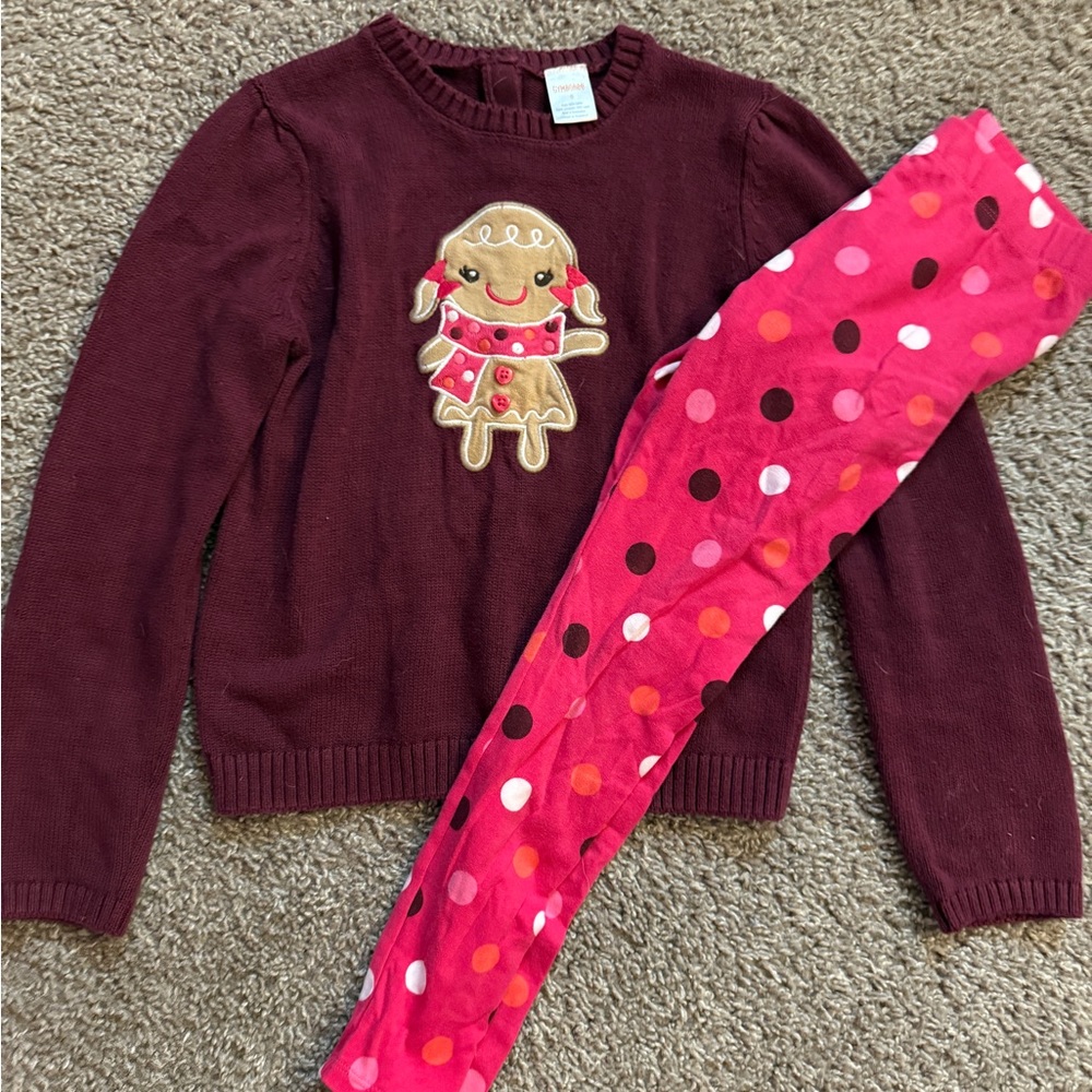 Gymboree Christmas gingerbread leggings set 7/8